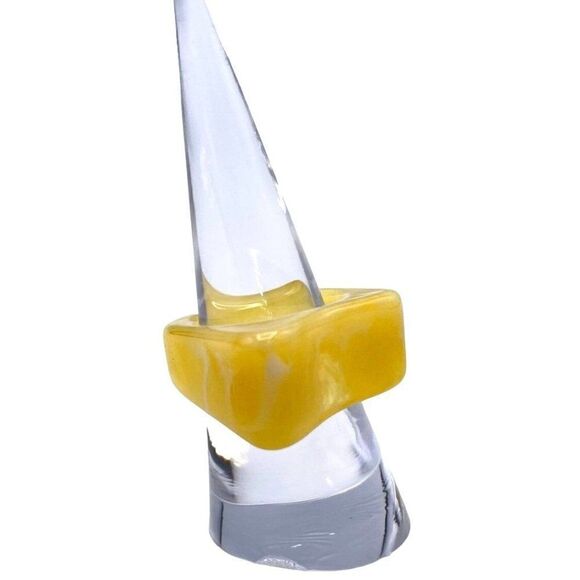 Caramel Cream and White Swirl Acrylic Geometric Open Chunky Ring Size 7 - Picture 9 of 9